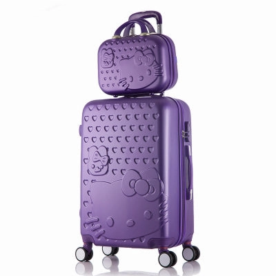 14 24 Inch Pink Women Cartoon Hello Kitty Suitcase Set,Spinner Rolling Luggage Sets,Trolley Luggage