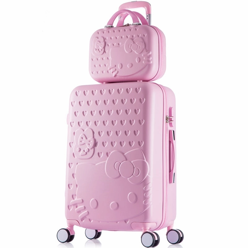 14 28Inches Abs Pc Hardside Hello Kitty Travel Luggage Sets On Universal Wheels,Girl Pink Mint
