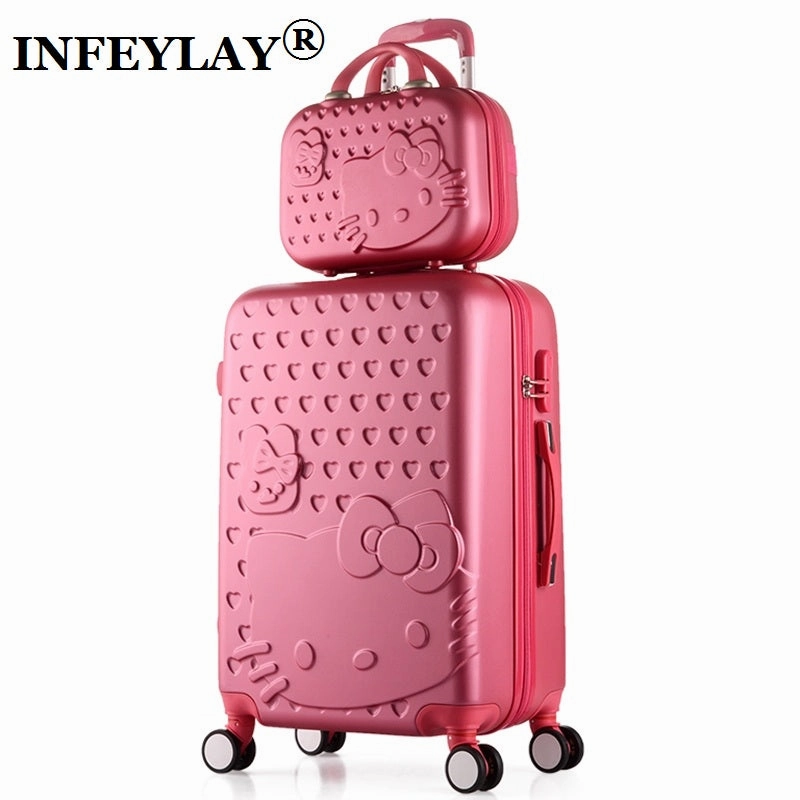2Pcs/Set Lovely 14" Cosmetic Bag Hello Kitty 20/22/24/28 Inch Girl Students Trolley Case Travel