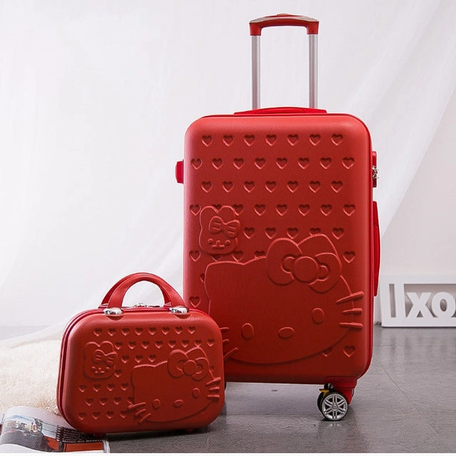 2Pcs/Set Lovely 14Inch Cosmetic Bag Hello Kitty 20 24 Inches Girl Students Trolley Case Travel