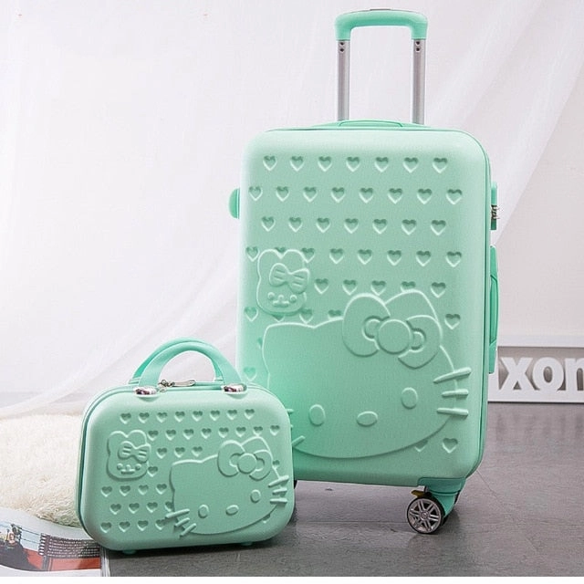 2Pcs/Set Lovely 14Inch Cosmetic Bag Hello Kitty 20 24 Inches Girl Students Trolley Case Travel