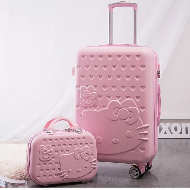 2Pcs/Set Lovely 14Inch Cosmetic Bag Hello Kitty 20 24 Inches Girl Students Trolley Case Travel