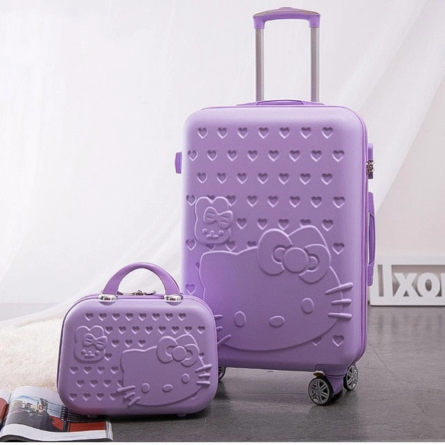 2Pcs/Set Lovely 14Inch Cosmetic Bag Hello Kitty 20 24 Inches Girl Students Trolley Case Travel