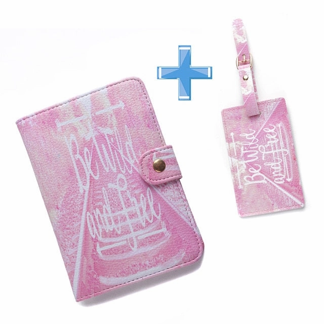 2PCS/Set PU Holder Women Travel Passport Cartoon Passport Cover ID Credit Card Flamingo Luggage Tag