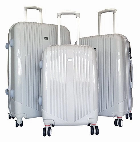 3 Pc Luggage Set Hardside Rolling 4Wheel Spinner Upright Carryon Travel Abs Gray