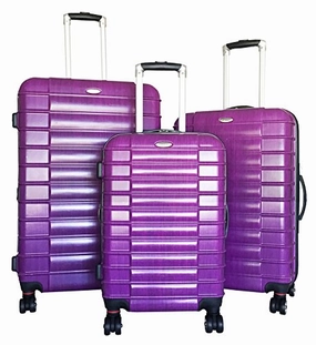3 Pc Luggage Set Suitcase Hardside Rolling 4 Wheel Spinner Upright Carryon Travel Purple