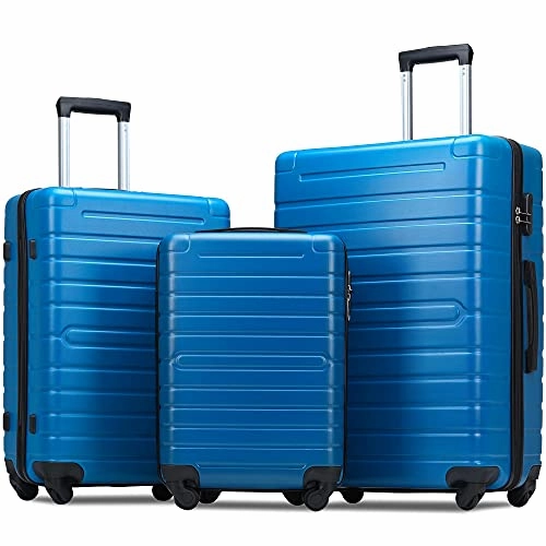 3 Piece Set Luggage Spinner Hardshell Lightweight Durable Suitcase TSA Lock, Women Men Teens Home Outdoor School Travel Carry on Luggage Sets, 20/24/28 inch Deep Blue