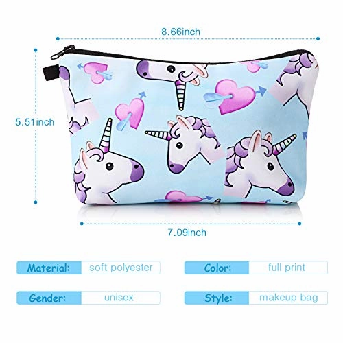 4 Pieces Makeup Bag Funny Cartoon Cosmetic Pouch Printed Toiletry Travelling Bags Cosmetic Bags for Women (Unicorn)