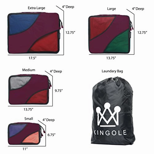 4 Set Packing Cubes Travel Luggage Packing Organizer with Laundry Bag 7 Colors Nylon YKK Zippers
