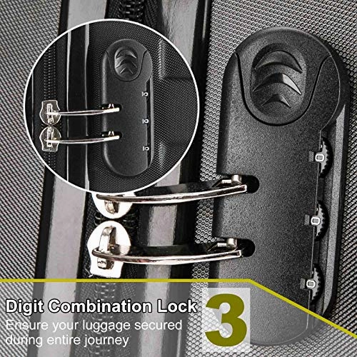 4PC Luggage Sets, ABS Hardshell Luggage Set Lightweight Hard Shell Travel Suitcases w/Spinner Wheels Free Suitcase Cover(18 20 24 28Inch) (Black)