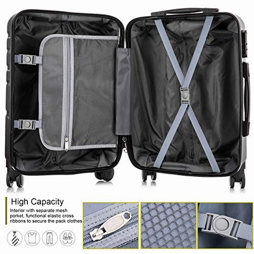 4PC Luggage Sets, ABS Hardshell Luggage Set Lightweight Hard Shell Travel Suitcases w/Spinner Wheels Free Suitcase Cover(18 20 24 28Inch) (Black)