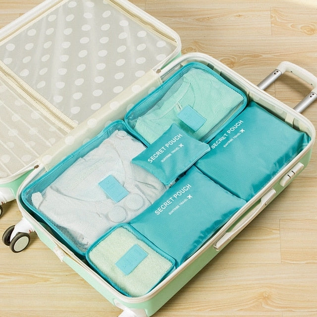 6 Pieces One Set Luggage Nylon Packing Cube Travel Bags System Durable Large Capacity of Unisex