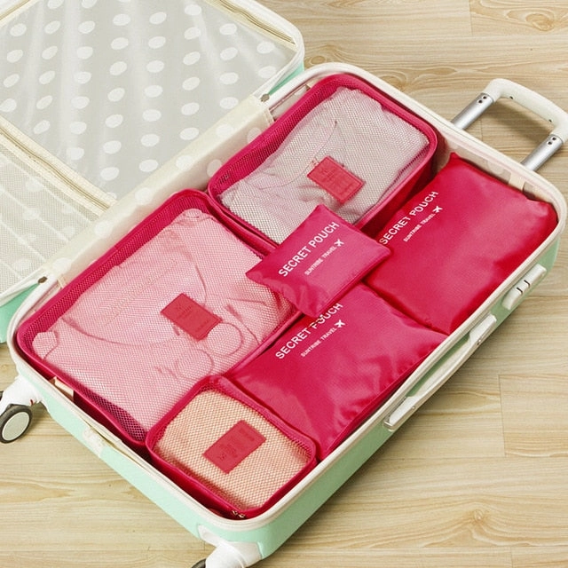 6 Pieces One Set Luggage Nylon Packing Cube Travel Bags System Durable Large Capacity of Unisex