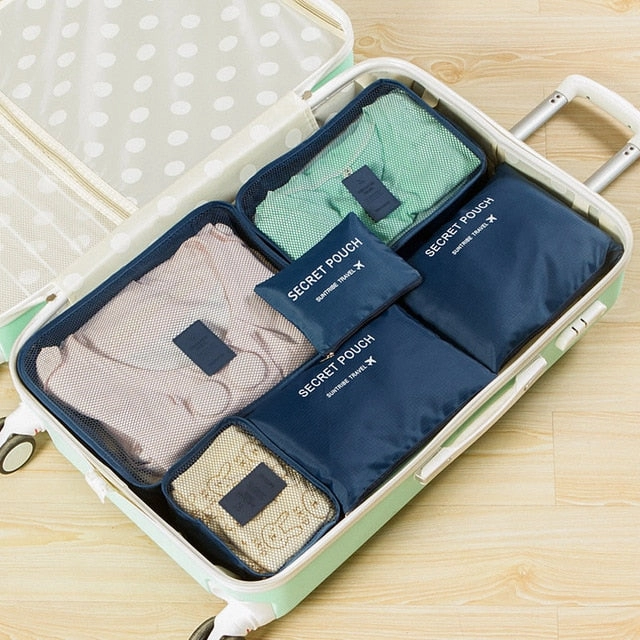 6 Pieces One Set Luggage Nylon Packing Cube Travel Bags System Durable Large Capacity of Unisex