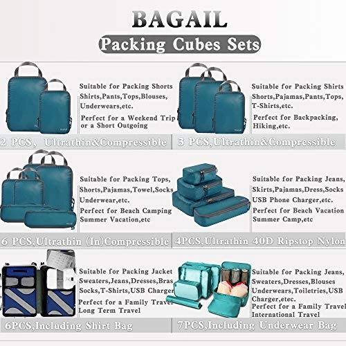 6 Set Packing Cubes,3 Various Sizes Travel Luggage Packing Organizers (Black net)