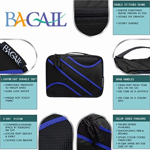 6 Set Packing Cubes,3 Various Sizes Travel Luggage Packing Organizers Black