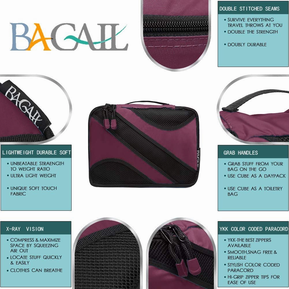 6 Set Packing Cubes,3 Various Sizes Travel Luggage Packing Organizers (Burgundy)