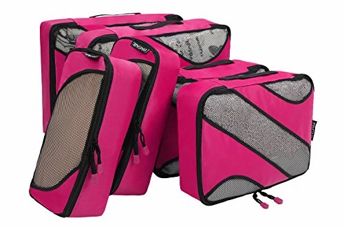 6 Set Packing Cubes,3 Various Sizes Travel Luggage Packing Organizers Fushcia