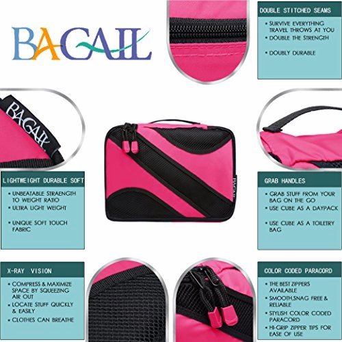 6 Set Packing Cubes,3 Various Sizes Travel Luggage Packing Organizers Fushcia