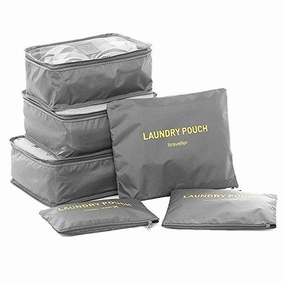 6 Set Packing Cubes,Travel Luggage Organizer-3 Travel Cubes   3 Pouches (Grey)