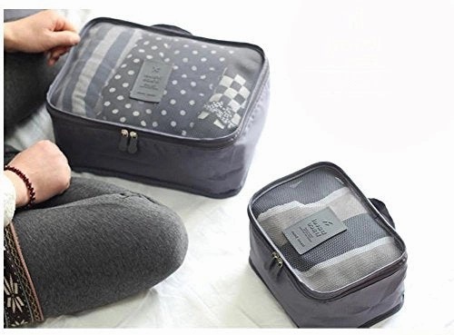 6 Set Packing Cubes,Travel Luggage Organizer-3 Travel Cubes   3 Pouches (Grey)