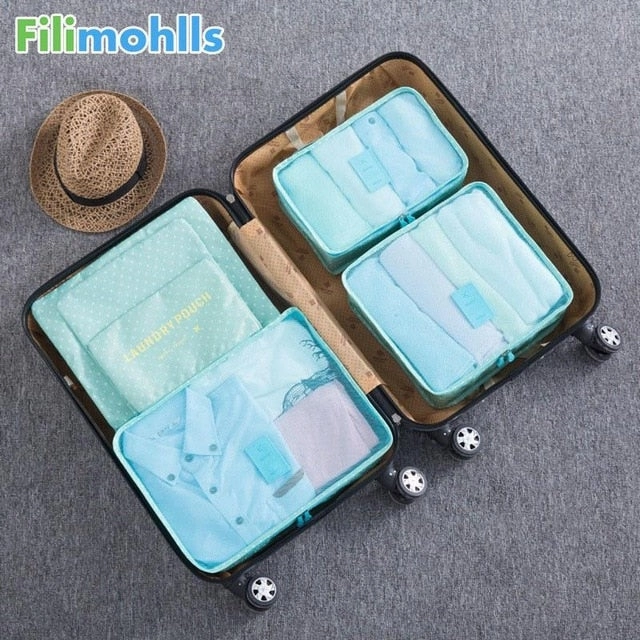 6PCS/Set High Quality Nylon Cloth Travel Mesh Bag Luggage Organizer Packing Cube Organiser Travel