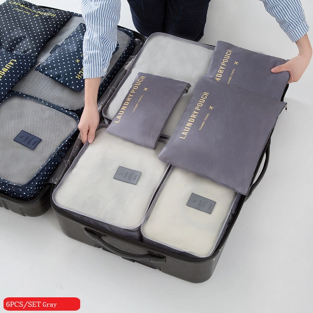 6PCS/Set High Quality Oxford Cloth Travel Mesh Bag Luggage Organizer Packing Cube Organiser
