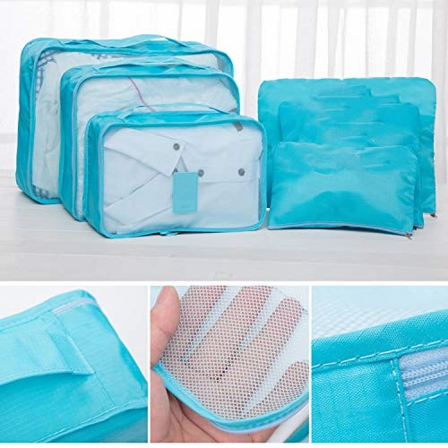 6pcs/set Packing Cube Double Zipper Waterproof Bag Luggage Clothes Sorting Pouch Portable Organizer,wine red
