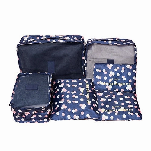 6Pcs/set Travel Bags Women Clothes Cosmetic Sorting Storage Pouch Portable Packing Cube Organizer