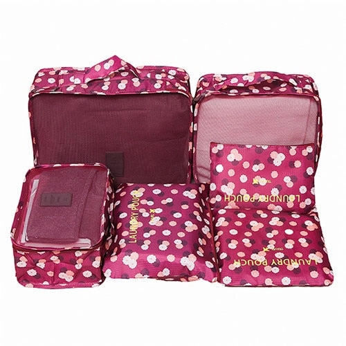 6Pcs/set Travel Bags Women Clothes Cosmetic Sorting Storage Pouch Portable Packing Cube Organizer
