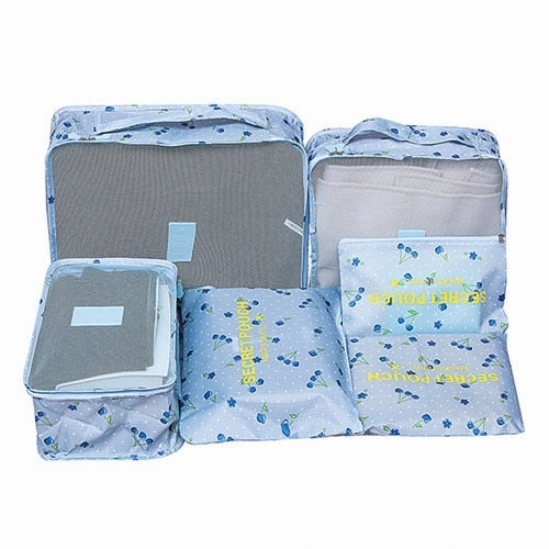 6Pcs/set Travel Bags Women Clothes Cosmetic Sorting Storage Pouch Portable Packing Cube Organizer