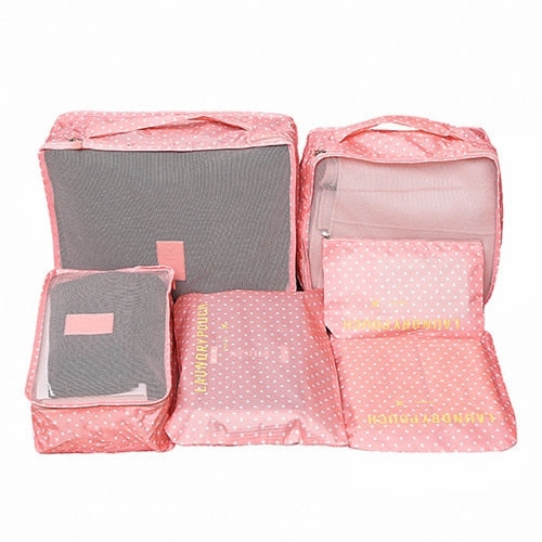 6Pcs/set Travel Bags Women Clothes Cosmetic Sorting Storage Pouch Portable Packing Cube Organizer