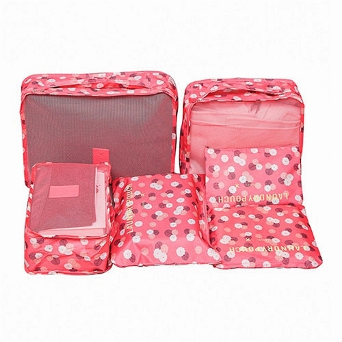 6Pcs/set Travel Bags Women Clothes Cosmetic Sorting Storage Pouch Portable Packing Cube Organizer