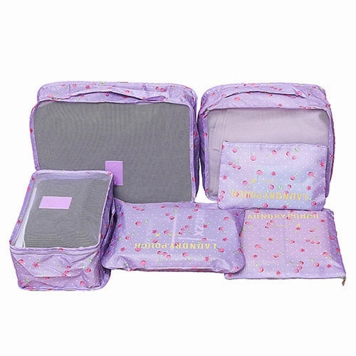 6Pcs/set Travel Bags Women Clothes Cosmetic Sorting Storage Pouch Portable Packing Cube Organizer