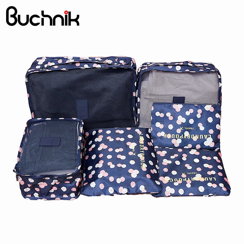 6Pcs Travel Bags Set Portable Packing Cube Women's Men's Clothes Luggage Sorting Storage Pouch