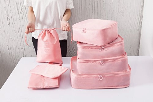 7 Pcs Luggage Packing Organizers Packing Cubes Set For Travel (Pink)