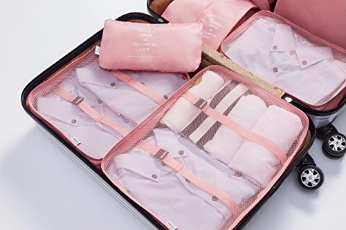 7 Pcs Luggage Packing Organizers Packing Cubes Set For Travel (Pink)