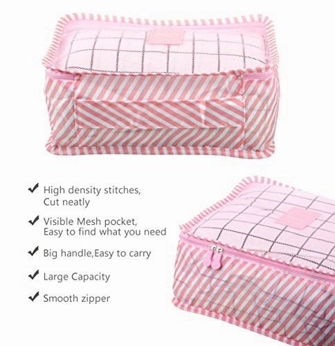 7-Piece Packing Cube Set- Travel Luggage Packing Organizers with Shoe Bag, Stripe Pink