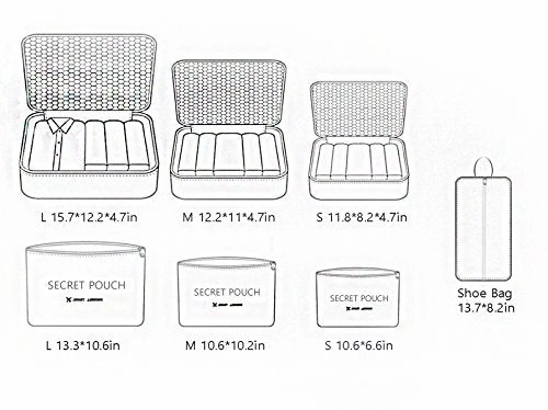 7 Set Travel Cubes,5 Colors Waterproof Mesh Durable Luggage Packing Organizers,1 Travel Shoe Bag,6 Set Packing Cubes (Gray)