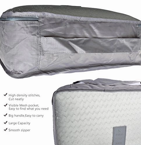 7 Set Travel Cubes,5 Colors Waterproof Mesh Durable Luggage Packing Organizers,1 Travel Shoe Bag,6 Set Packing Cubes (Gray)