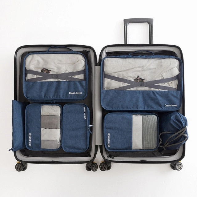7PCS/Set High Quality Capacity Travel accessories kit Mesh storage Luggage Organizer Packing Cube