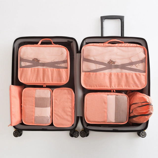 7Pcs/Set Packing Cubes Travel Luggage Organizer Waterproof Compression Large Shoes Suitcase Mesh