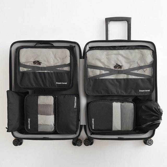 7Pcs/Set Packing Cubes Travel Luggage Organizer Waterproof Compression Large Shoes Suitcase Mesh