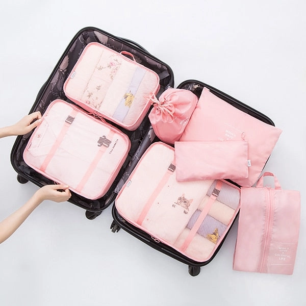 7Pcs/Set Travel Storage Bags Shoes Clothes Toiletry Organizer Waterproof Luggage Pouch Kits