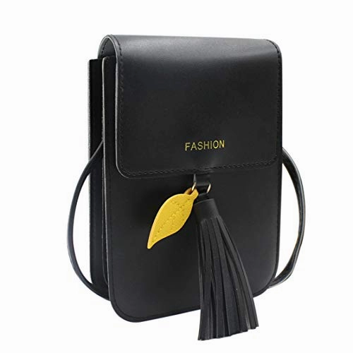 Aibearty 4 Layers Crossbody Cell Phone Pouch Bag Small Tassel Leather Shoulder Purse Wallet