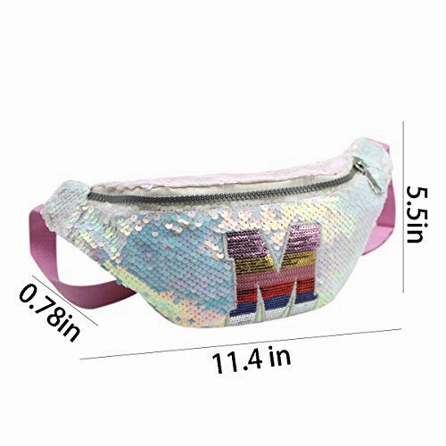 Aibearty Kids Glitter Reversible Sequin Fanny Pack Letter Print Waist Bag