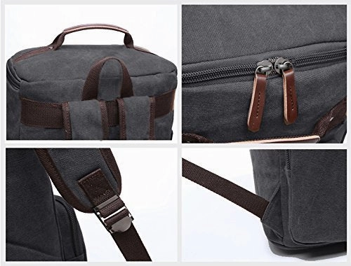 Aidonger Vintage Canvas Backpack Laptop Backpack Weekend Backpack (Black)