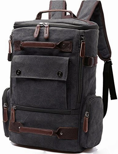 Aidonger Vintage Canvas Backpack Laptop Backpack Weekend Backpack (Black)