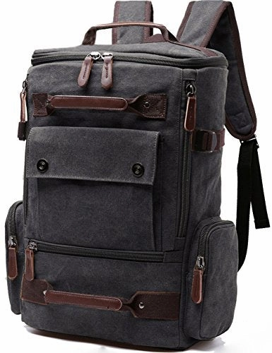 Aidonger Vintage Canvas Backpack Laptop Backpack Weekend Backpack (Black)