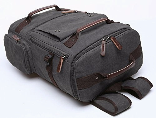 Aidonger Vintage Canvas Backpack Laptop Backpack Weekend Backpack (Black)